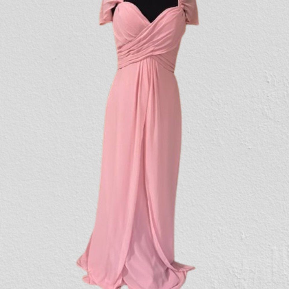 Dusty Rose Chiffon Ruched A-line Dress  FD002  Size 8  NWT Boutique